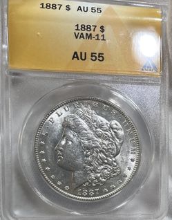 1887 MORGAN SILVER AU55 VAM11 DOLLAR ANACS