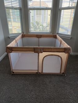 50x50” Baby Playpen with Gate – Indoor Toddler Play Yard with Breathable Mesh, Khaki