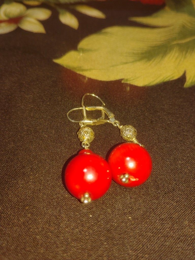 Red Coral / Silver Earrings