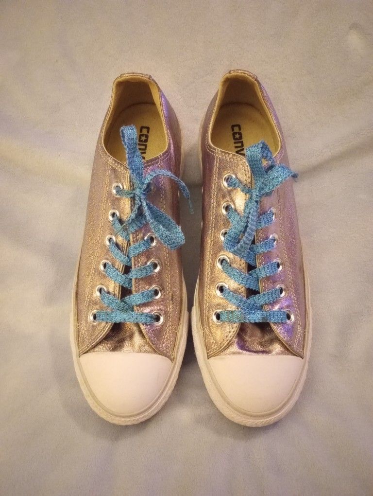 Converse Metallic Silver Platform Sneakers Sz 7