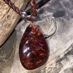 Baltic Amber Pendant Leather Necklace