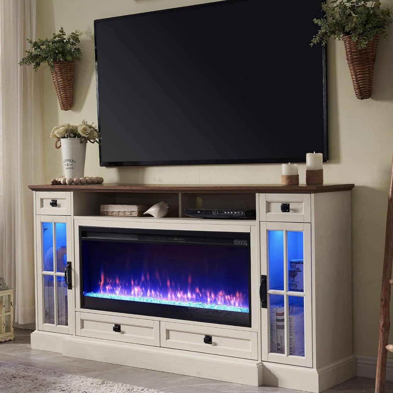 Tv Stand Farm Style Entertainment Center With Fireplace