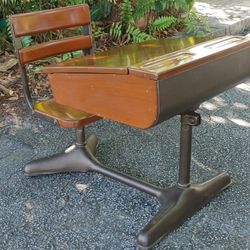 Antique Vintage Wood Metal Mid Century Modern MCM Ten-Twenty School Desk Swivel Chair Childrens Childs Preschool Elementary Middle 005