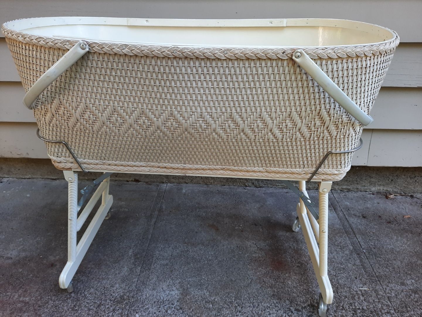 Antique Vintage White Wicker Bassinet