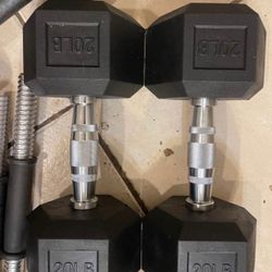  PAIR  OF  NEW  20  LB.  RUBBER  DUMBBELLS  •  Also Have  Heavier  DUMBBELLS •  PLATES • KETTLEBELLS • BARS 
