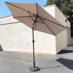 $70 (Brand New) Patio set (10ft umbrella and base stand) tilt crank, outdoor garden market, beige or red color