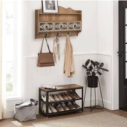 (New, Factory Packed)
MAONAME Coat Rack Wall Mounted Shelf with Hooks, Entryway Organizer Wall Shelf, Rustic Wood Wall Mount Shelf with 3 Storage Cabi