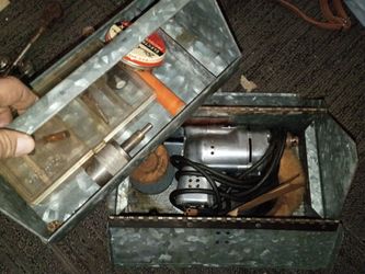 Vintage Electric Drill Tool Kit in Metal Box