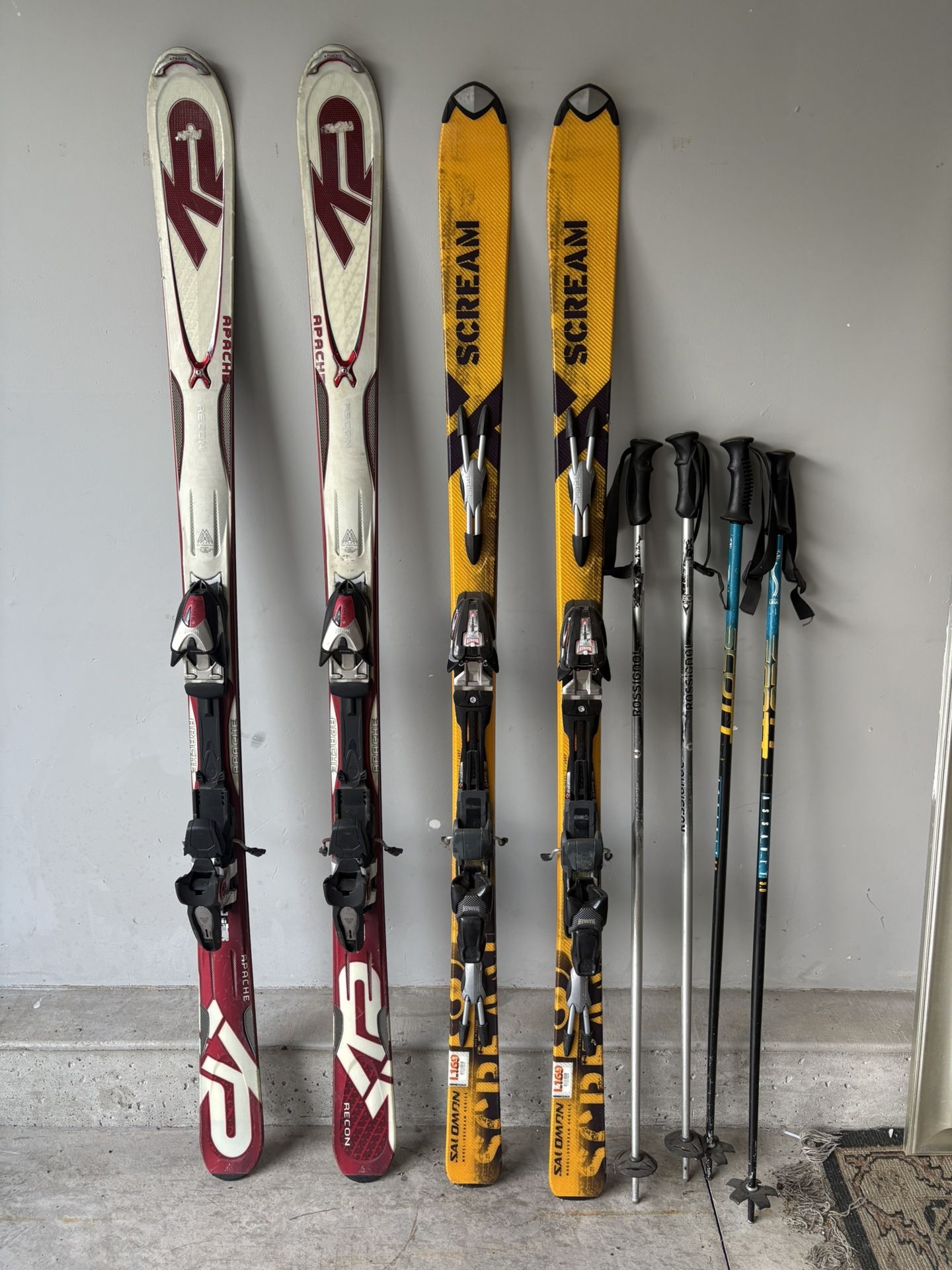 2 K2 Apache Recon 170  & Salomon XScream Downhill Skis & Poles
