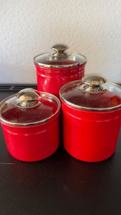 Beautiful 3 piece red ceramic kitchen canister set by Certified International