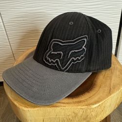 Fox Flexfit Pinstripe Stretch Baseball Cap Black Gray L/XL Motorcycle Sports