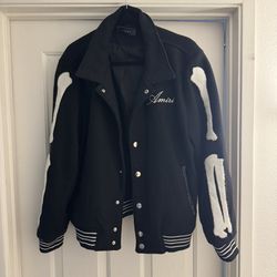 AMIRI Skeleton Varsity Jacket Black White Bone Letterman Coat