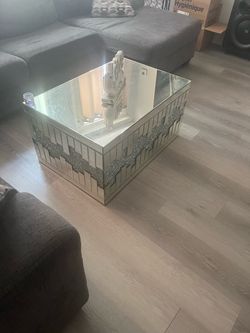 Glass mirror coffee table