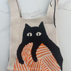 Mini Handmade Cat Knit Casual Tote bag D-13”x8” 