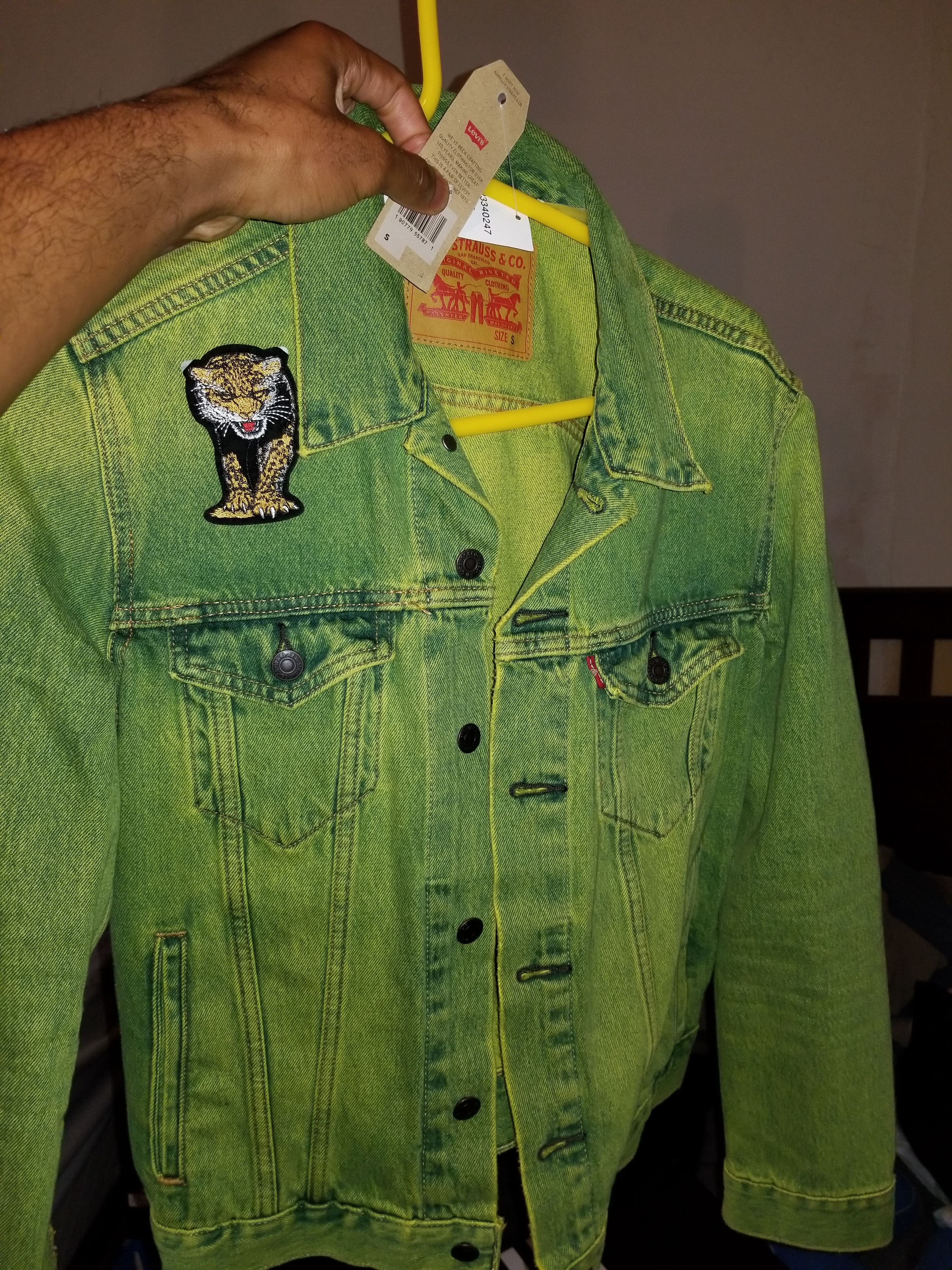 Green denim jacket