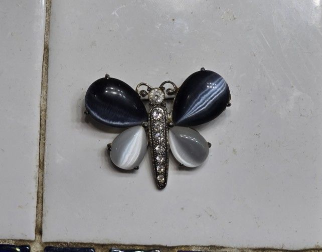 Elegant Black and Gray Butterfly Brooch