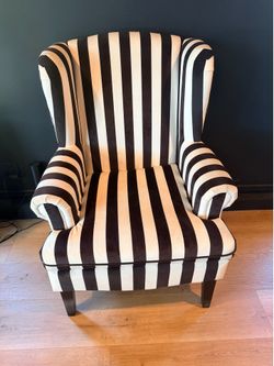 Oversized Black & White Striped Wingback Lounge Chair