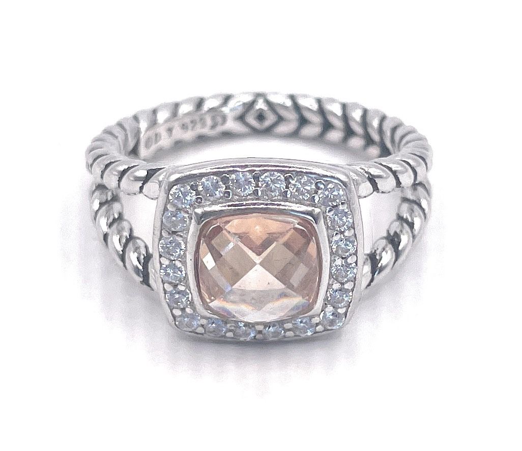 New Sterling Silver Ring With Morganite Stone