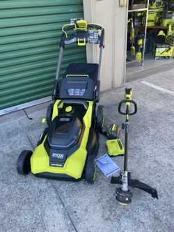 Ryobi 40v 21inch Dual Blade Crosscut Smart Trek Self Propelled Mower Bundle 