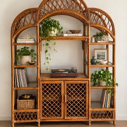 Rare Vintage Rattan Display Cabinet / Shelving Unit