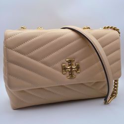 AUTH Tory Burch Kira Chevron Small Convertible Shoulder Bag APRICOT/654 MSRP$548