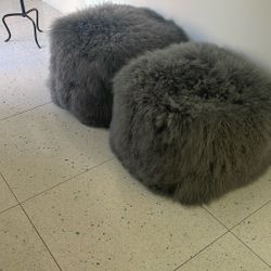 Lamb Fur Ottomans Set Of 2Gray