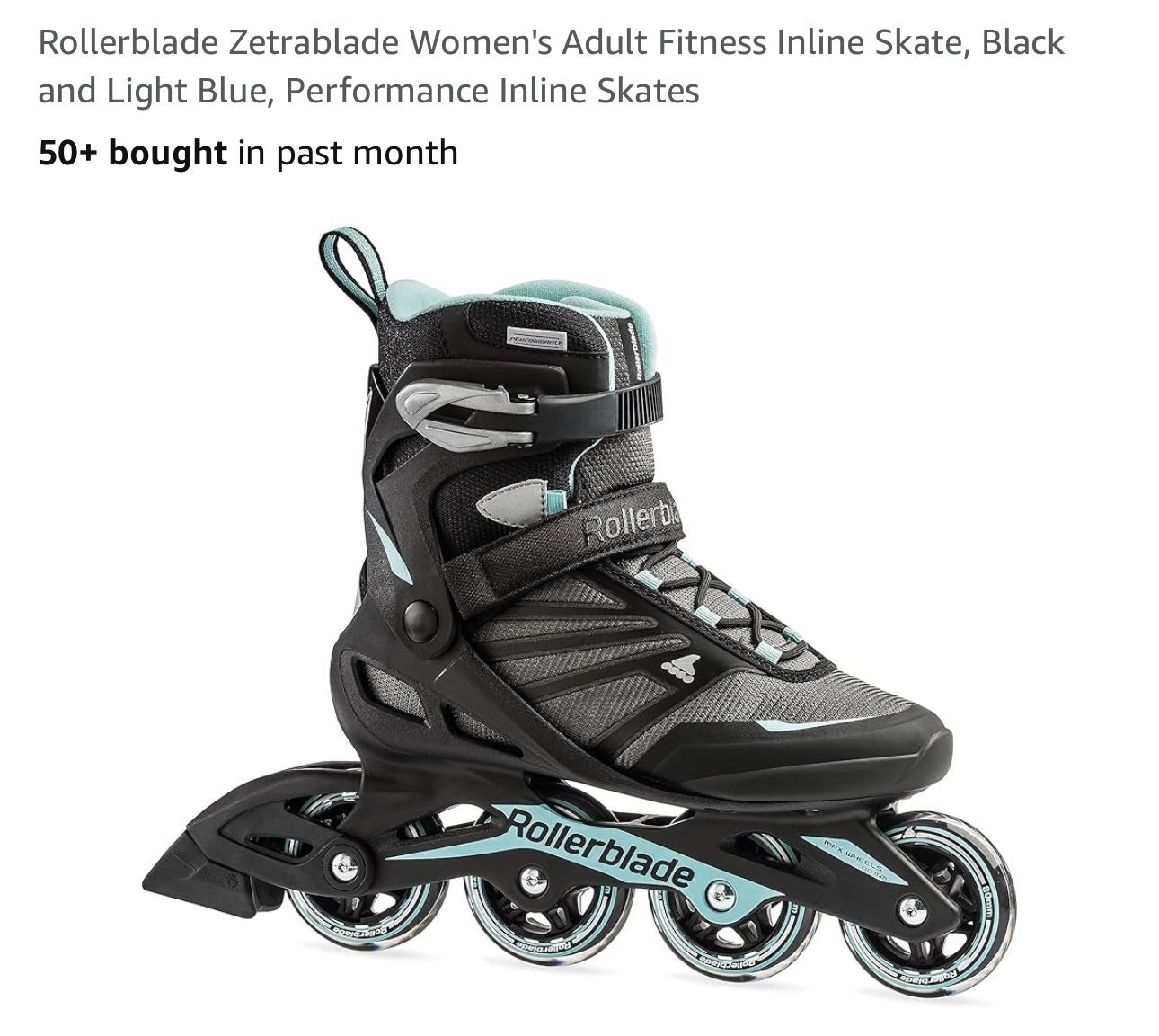 Rollerblade Zetrablade Women's Adult Fitness Inline Skate, Black and Light Blue, Performance Inline