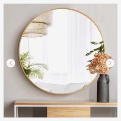 32 in. Gold Round Mirror Large Wall Mounted Circle Mirror Metal Frame for Bathroom, Entry, Dining Room, and Living Room