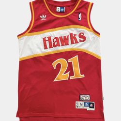 Dominique Wilkins vintage 1986 Atlanta Hawks adidas NBA red #21 jersey  Size Medium 