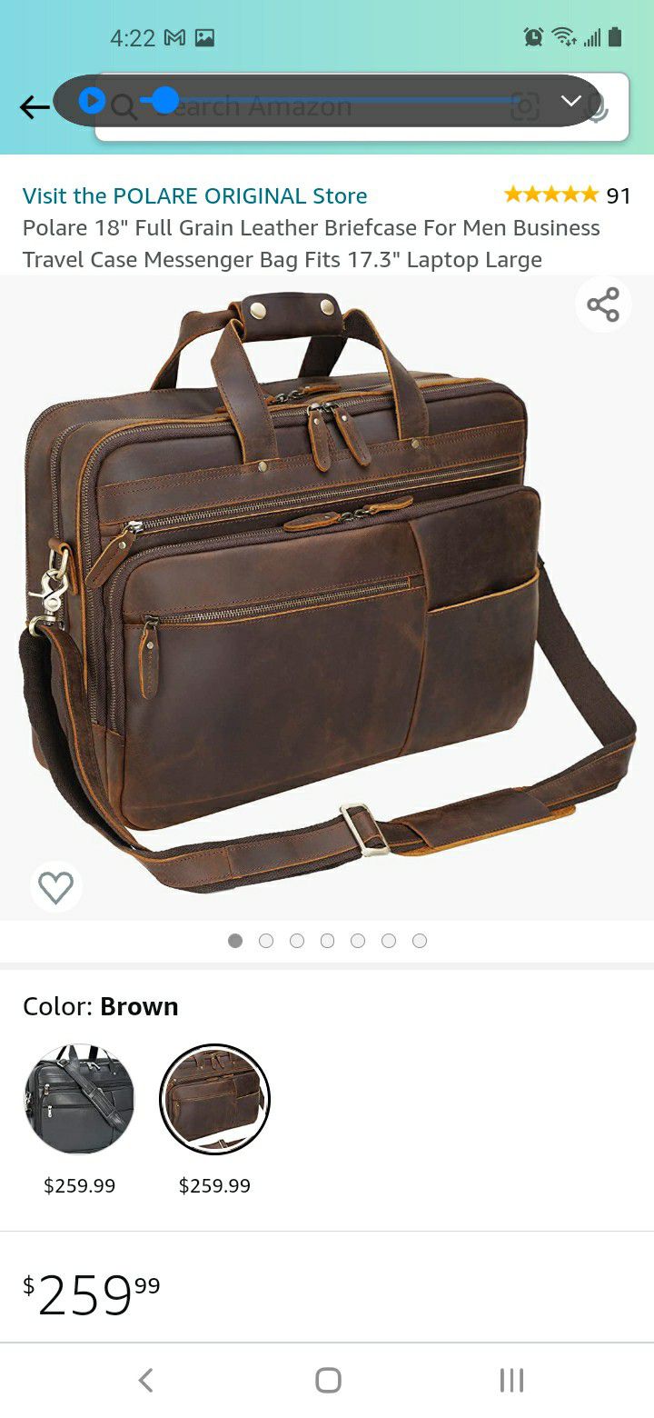 Polare Original Polare 18 Full Grain Leather Briefcase for Men Business Travel Case Messenger Bag Fits 17.3 Laptop Large