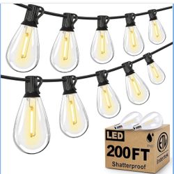 200FT Outdoor String Lights, Ultra Long LED Patio Lights with Shatterproof High Brightness S11 Edison Bulbs, Outside Hanging Light Waterproof for Back