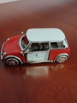 Vintage Diecast mini Cooper Desk Clock works Great very Clean