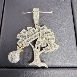 14K Gold & Diamonds Money Bag Tree Pendant 