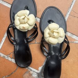 Chanel dress shoes flats Jelly shoes Camellia flower Thong Sandals 