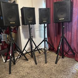 FOUR KUSTOM SPEAKERS AND STANDS
