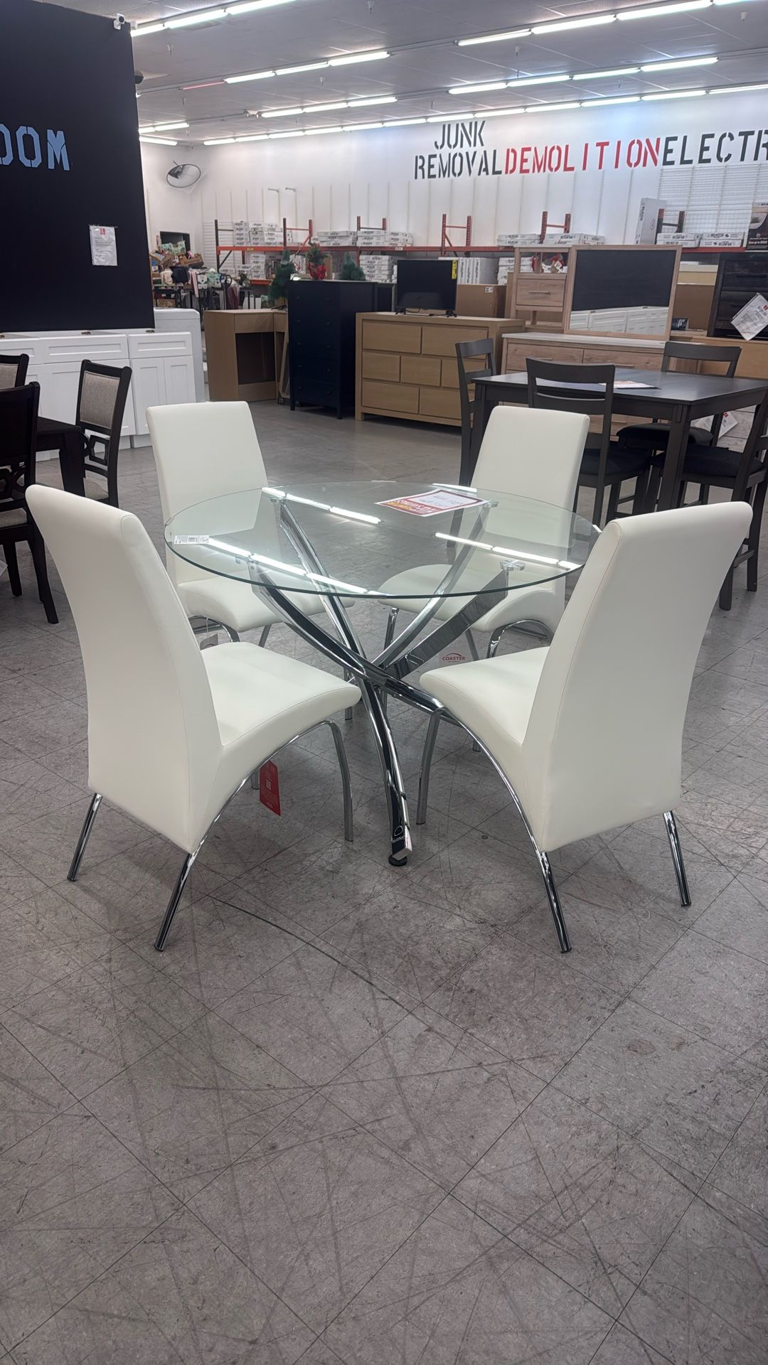5 Pc Dining Set, Glass Table , Leatherette Chairs