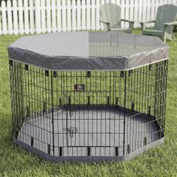 42” Tall Dog Playpen With Cover Dog Run, Dog Cage 8 Panels Fence with Door