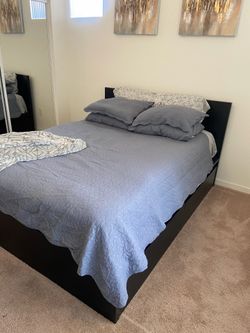 Queen size Bedframe with storage, queen size mattress, and dresser!