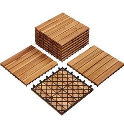 10PCS Acacia Wood Interlocking Flooring Tiles Waterproof Flooring for Outdoor & Indoor Patio,Balcony,Garden,Poolside,12 × 12 in