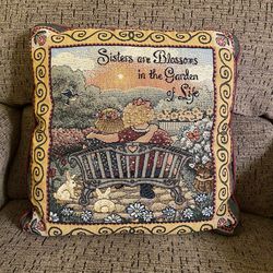 Vintage Throw Pillow Sisters are Blossoms in the Garden of Life Quote 15" x 15"