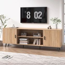 80 Inch Mid Century Modern Tv Stand For 85 Inch Tv, Wood Tv Stand With Storage Wood