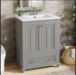 ZF0009-YN 23.6" Bathroom Vanity, Freestanding Bathroom Storage Vanity Cabinet with 2 Doors