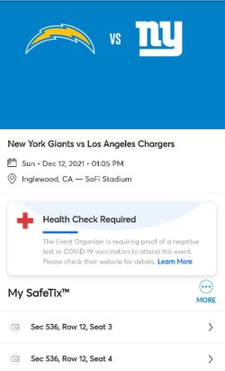 Ny Giants Vs Chargers $70 Each 2 Tix