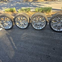 22 Inch Chrome Rims And Tires 5 Lug Universal 5x115mm Or 5x120mm 