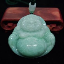 Genuine Burmese Icy Jadeite Jade TypeA Pendant Happy Buddha. 