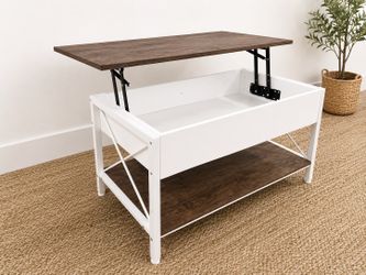 36" Lift Top Coffee Table White Walnut Framhouse Style