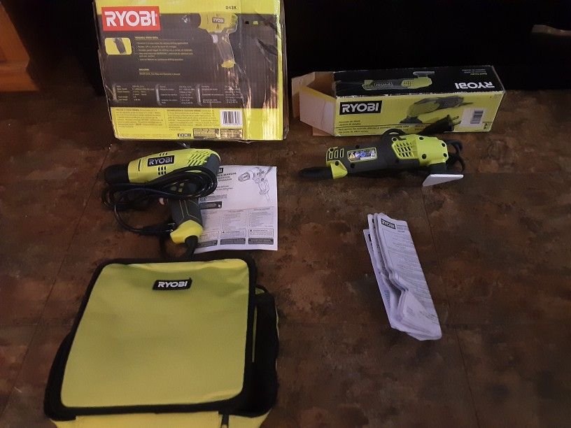 A+ New Ryobi 3/8 Variable Speed Drill With Bag D43K And Detail