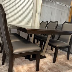 Modern Solid Wood Dark Brown Dining Set – 6 Chairs – 1 Year Old