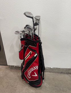 Right handed clubs and golf bag