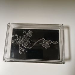 Vintage Acrylic Lidded Box With Etched Floral Design